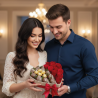 Corazón Romántico Premium: Rosas, Fresas y Ferrero Rocher