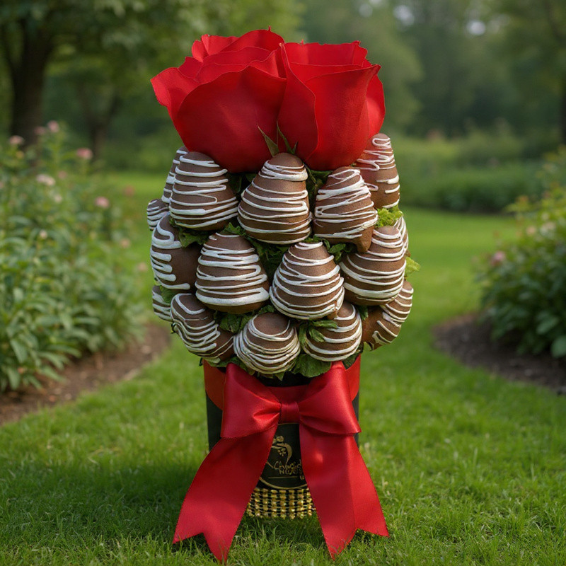 Arreglo Dulce Pasión: Rosas Rojas y Fresas con Chocolate