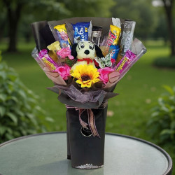 Bouquet de Golosinas y Peluche | Regalo con Flores Artificiales