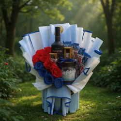 Bouquet Celebración Premium: Rosas, Licor y Mini Pastel