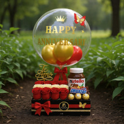 Caja Gala Aniversario | Rosas, Nutella y Globo Burbuja