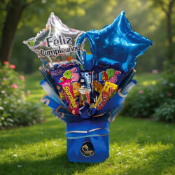 Bouquet de Golosinas con Papel Coreano y Globos | Regalo de Cumpleaños