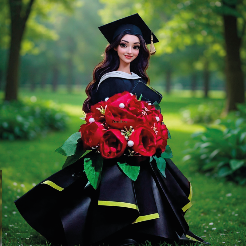 Bouquet Graduación con Rosas Rojas y Birrete | Regalo Académico Lujo