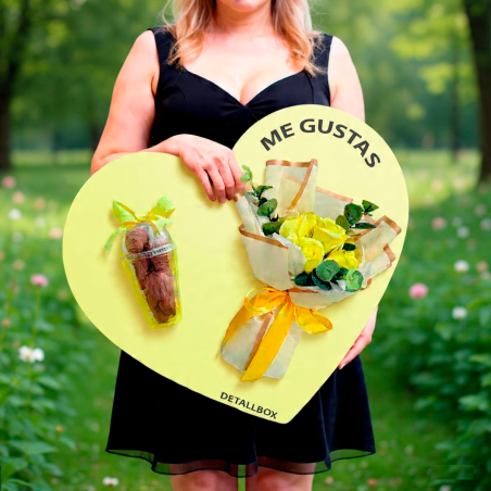 Panel Corazón "Me Gustas" con Fresas y Flores | Regalo Romántico Detallbox