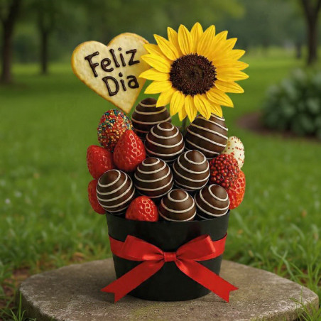 Bouquet de Girasol y Fresas con Chocolate | Regalo Feliz Día
