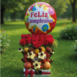 Arreglo de Cumpleaños: Frutas, Rosas y Globo | Regalo Sorpresa