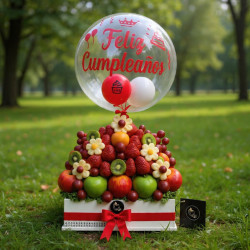 Arreglo de Frutas y Globo Burbuja | Regalo Cumpleaños Gourmet