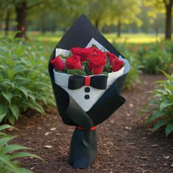 Bouquet Gentleman: Rosas Rojas con Empaque tipo Tuxedo