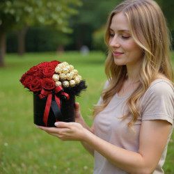 Arreglo Pasión Dorada: Rosas Rojas y Ferrero Rocher