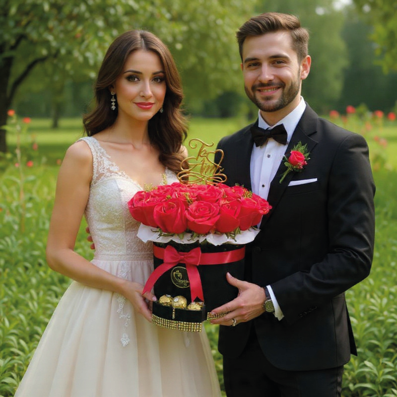 Estuche de Rosas Rojas y Ferrero Rocher | Regalo con Gaveta Secreta