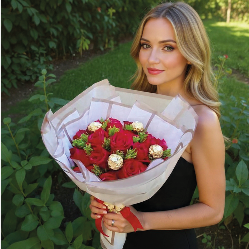 Bouquet de Rosas y Ferrero Rocher | Regalo Romántico